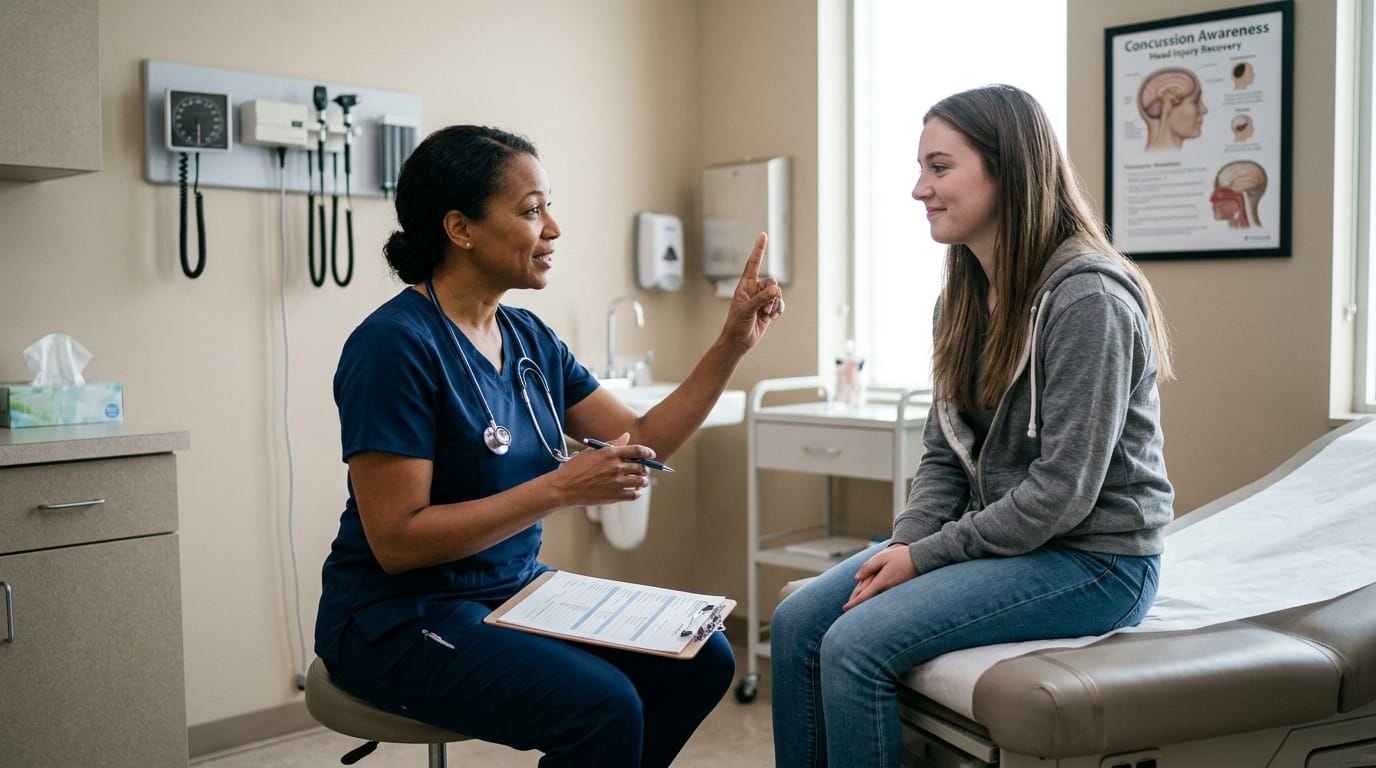Doctor evaluating possible concussion symptoms after a car accident