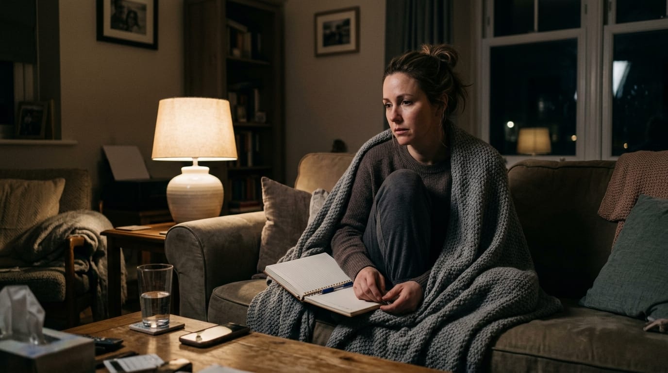 Person dealing with sleep problems and anxiety after a car accident