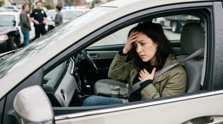 Person experiencing car accident PTSD symptoms after an emotionally traumatic crash