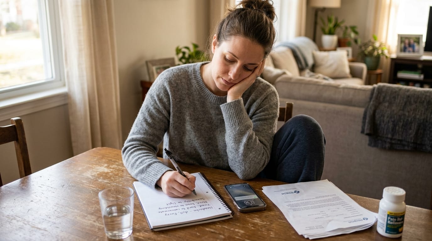 Person tracking delayed concussion symptoms at home after a car accident
