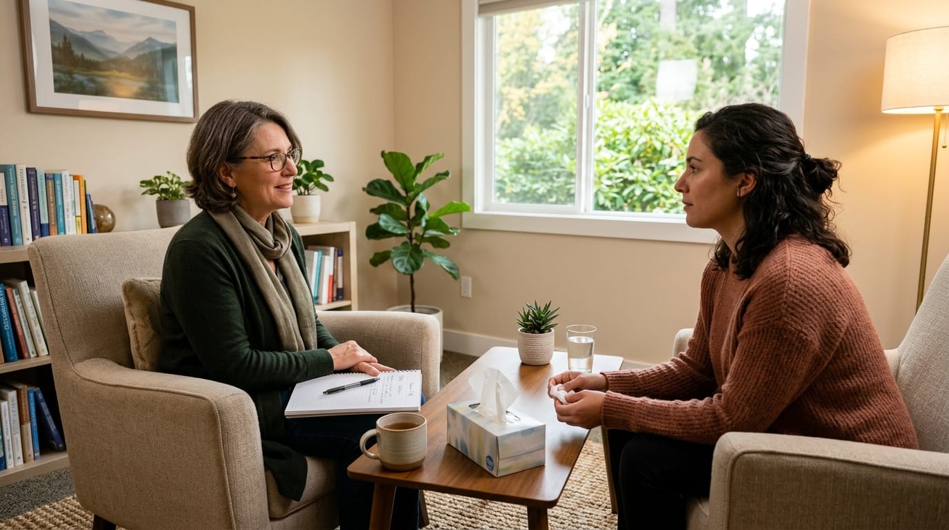 Trauma-informed therapist helping a client with PTSD symptoms after a car accident