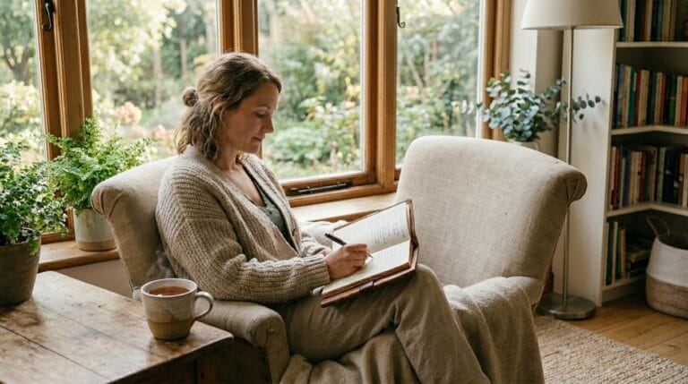 Person reflecting calmly while practicing trauma-informed boundaries for emotional safety