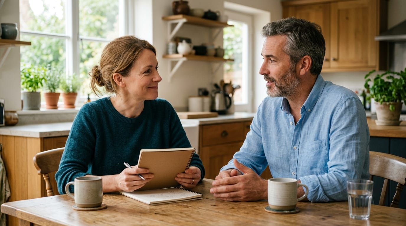 Two people having a calm conversation about healthy emotional boundaries after trauma