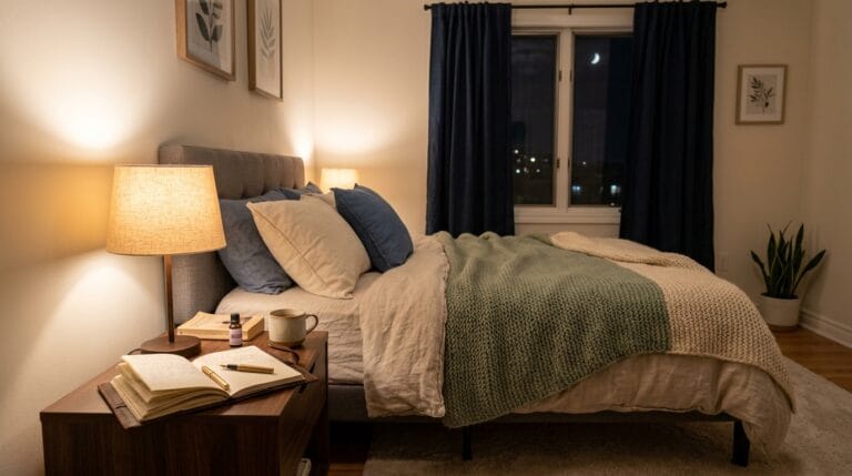 Calm trauma-informed bedroom routine for fear of sleep after trauma